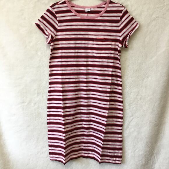GAP Factory Burgundy Pink Stripe Pocket T-Shirt Dress - Picture 4 of 13